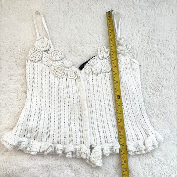 Ralph Lauren Black Label Rare Y2K Crochet Flower-Embellished Top Size Large - Picture 6 of 7